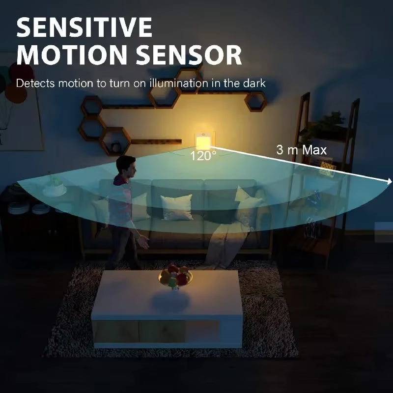 LED Motion Sensor Night Light - Wireless Bedside Lamp for Children's Rooms, EU Plug