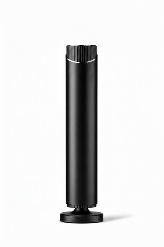Black cylindrical product on a white background