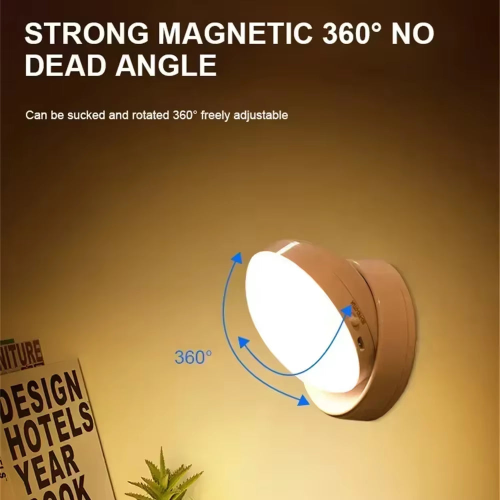 Rechargeable Wireless LED Night Lamp with Motion Sensor and 360-Degree Rotating Magnetic Base for Kitchen and Bedside Use