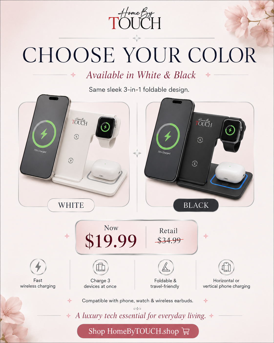 Home By TOUCH 3-in-1 Foldable Magnetic Wireless Charger | Apple Devices