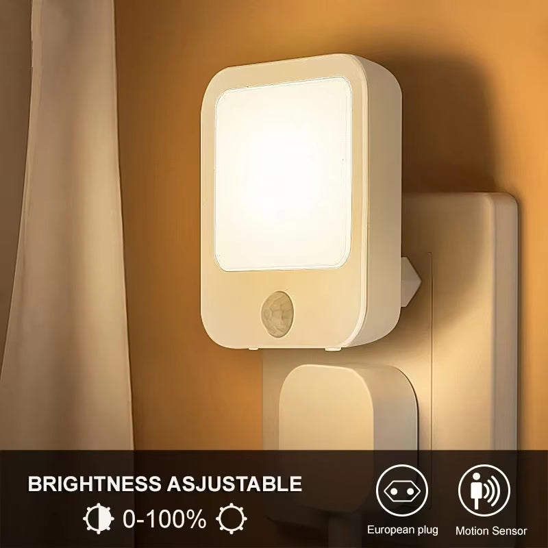 LED Motion Sensor Night Light - Wireless Bedside Lamp for Children's Rooms, EU Plug