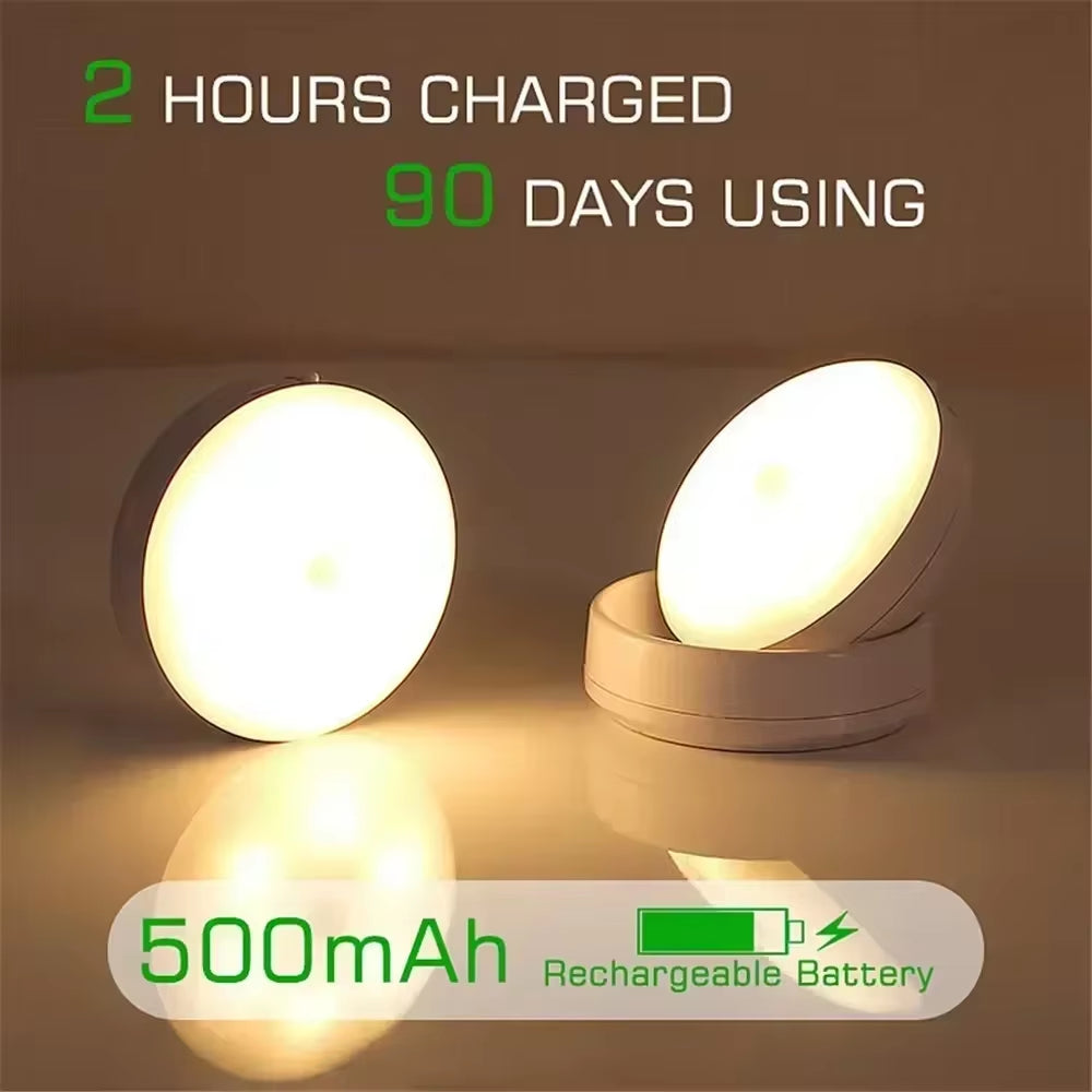 Rechargeable Wireless LED Night Lamp with Motion Sensor and 360-Degree Rotating Magnetic Base for Kitchen and Bedside Use