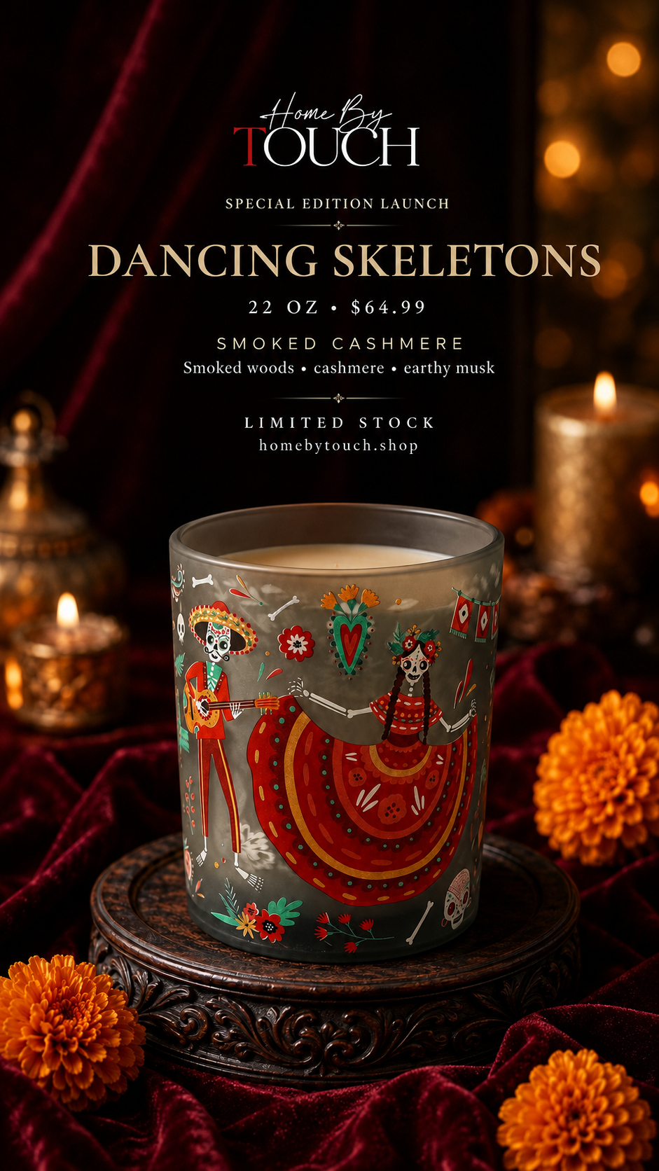 Dancing Skeletons 22 oz Illuminated Soy Candle - Smoked Cashmere