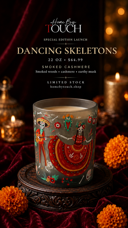 Dancing Skeletons 22 oz Illuminated Soy Candle - Smoked Cashmere | Home By TOUCH