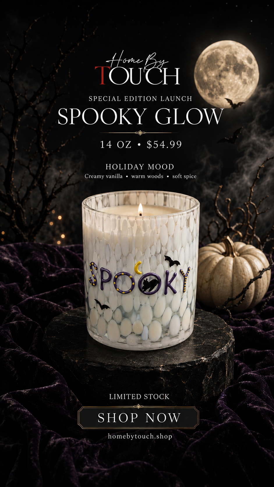 Spooky Glow 14 oz Halloween Soy Candle - Holiday Mood | Home By TOUCH