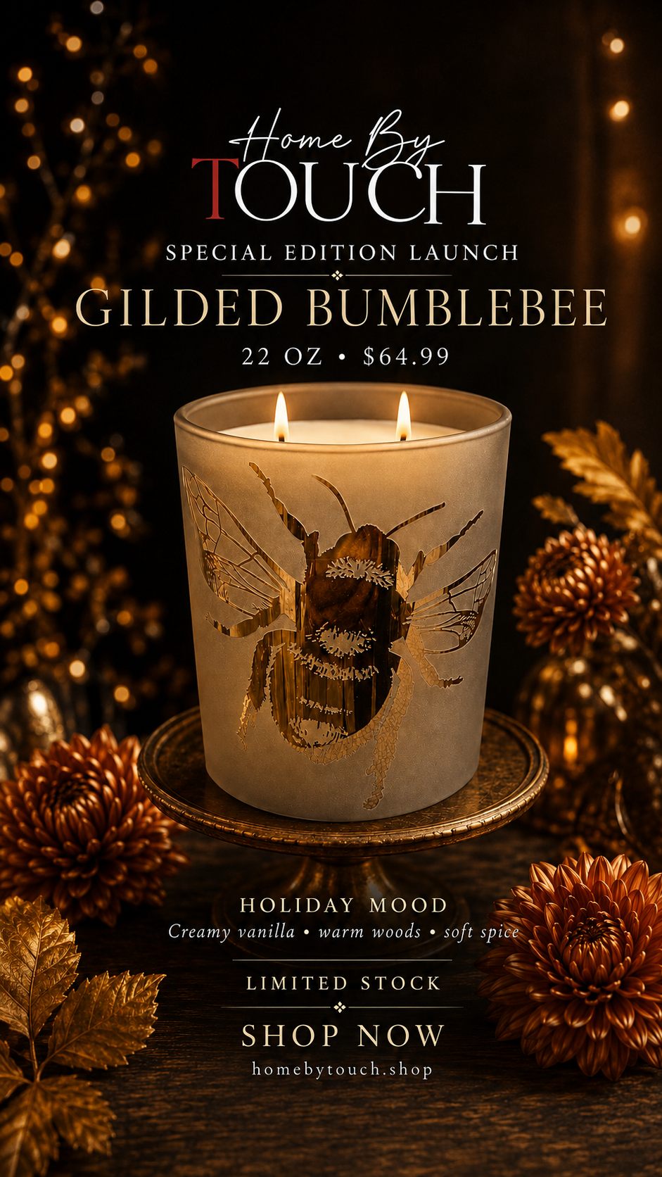 Gilded Bumblebee 22 oz Illuminated Soy Candle - Holiday Mood