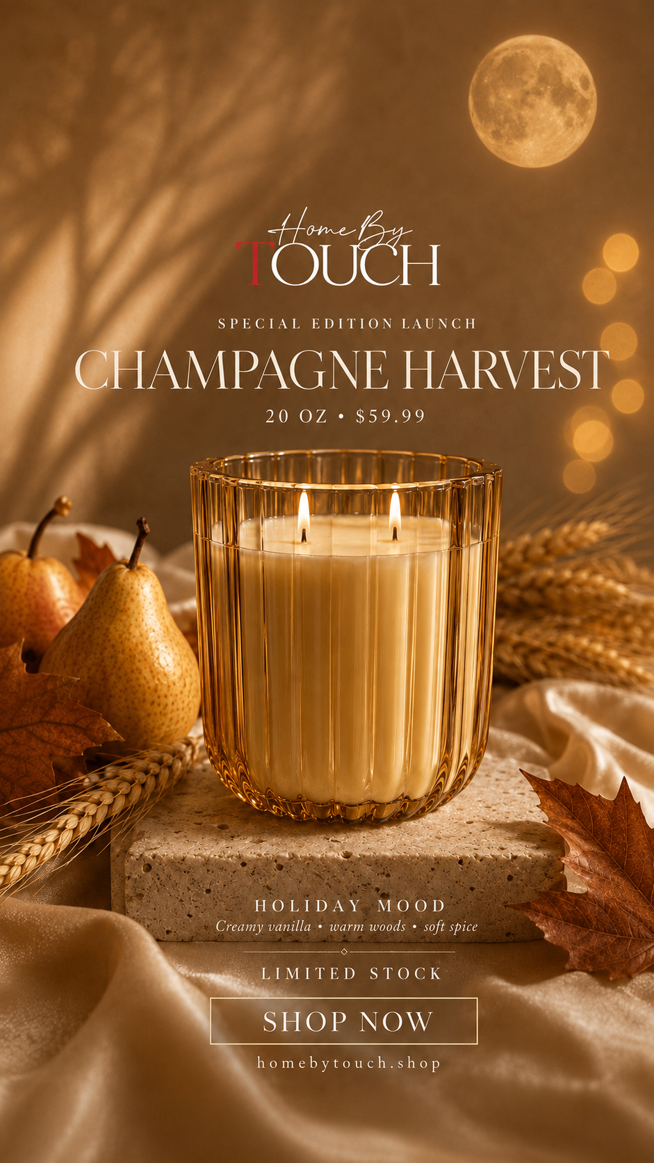 Champagne Harvest 20 oz Special Edition Soy Candle - Holiday Mood