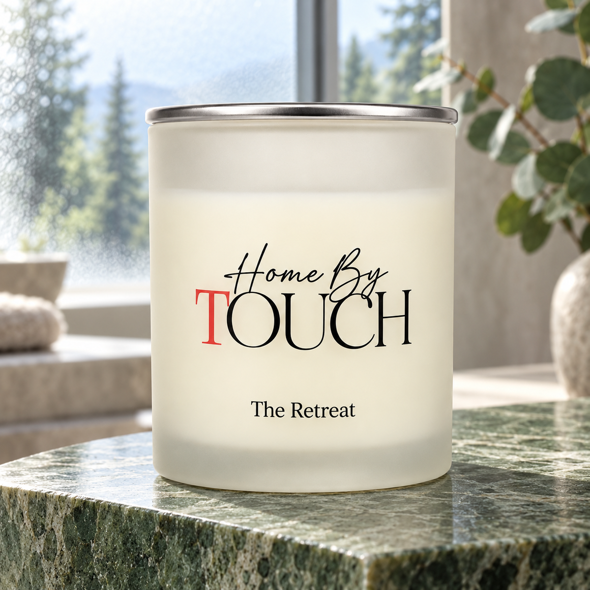 The Retreat — Luxury Soy Candle in a styled candle product photograph