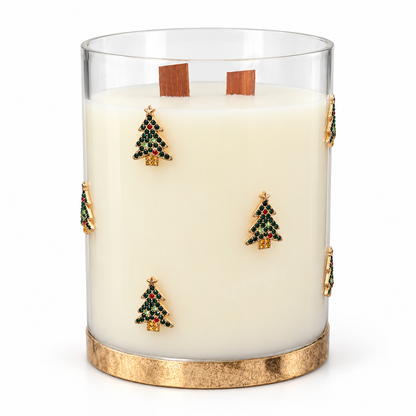 Sweet Christmas jeweled tree candle on white